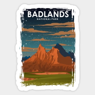 Badlands National park Vintage Minimal Retro Travel Poster at Night Sticker